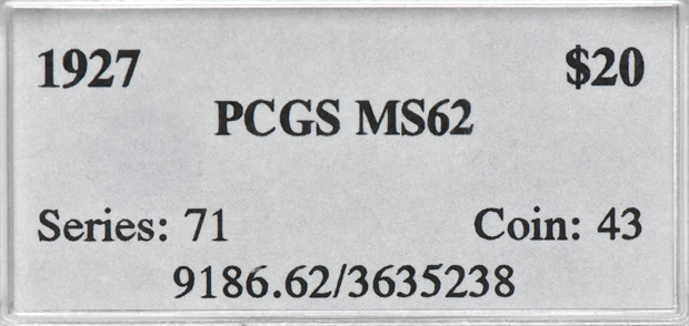 1927 Gold $20 PCGS, MS-62