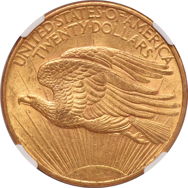 1908 Gold $20 NO MOTTO NGC, MS-62