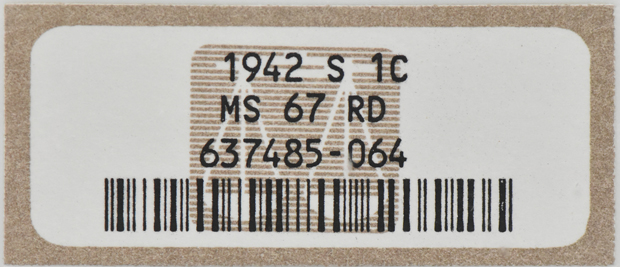 1942-S Cent NGC, MS-67 RD