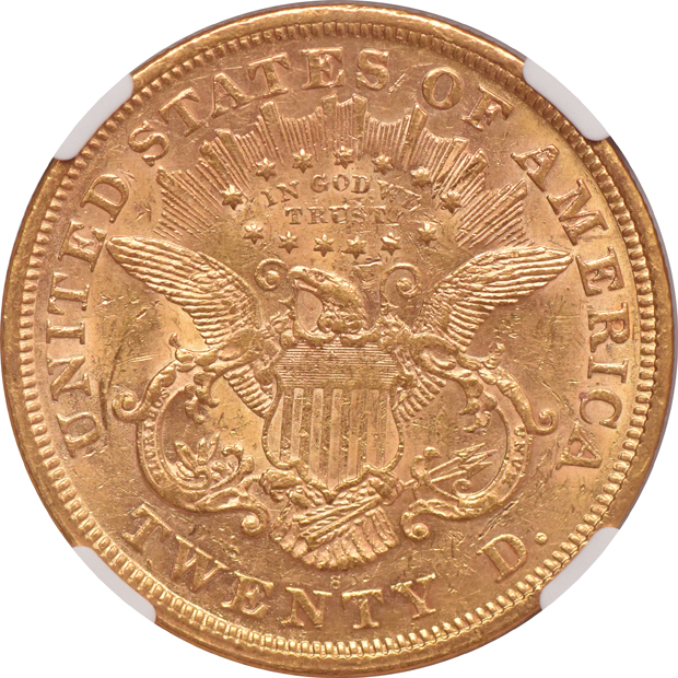 1873-S Gold $20 CLOSED 3 NGC, AU-55