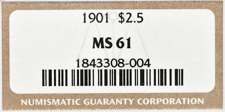 1901 Gold $2.50 NGC, MS-61