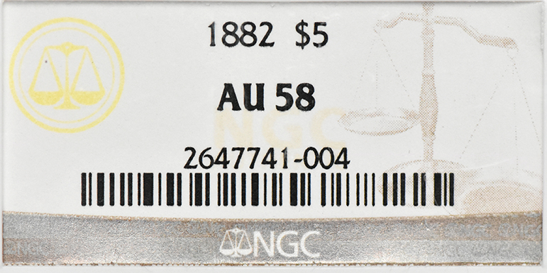 1882 Gold $5 NGC, AU-58