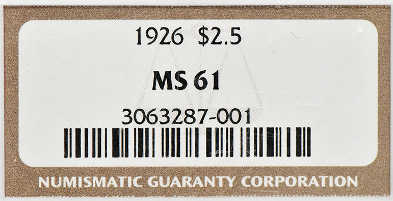 1926 Gold $2.50 NGC, MS-61