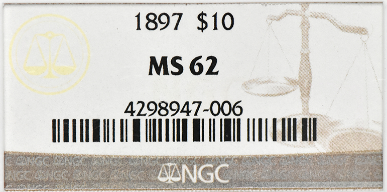 1897 Gold $10 NGC, MS-62