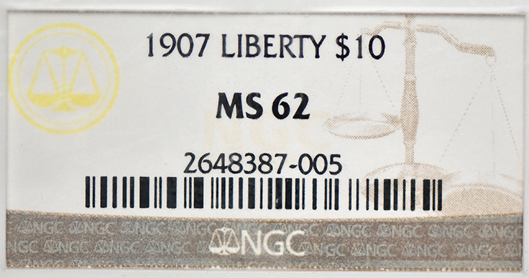 1907 Gold $10 LIBERTY NGC, MS-62