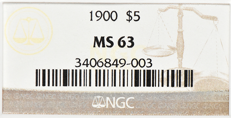 1900 Gold $5 NGC, MS-63