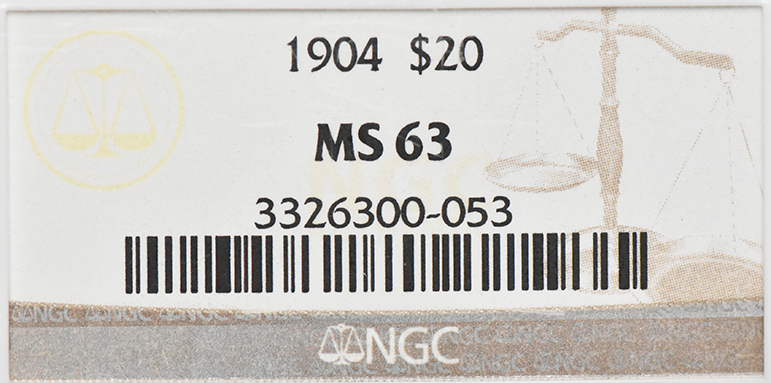 1904 Gold $20 NGC, MS-63