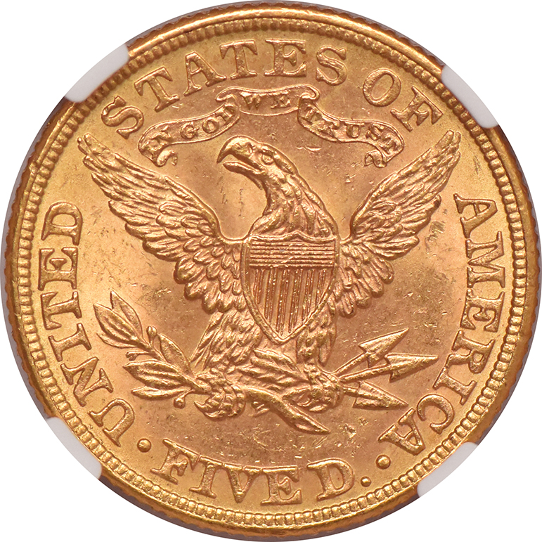 1882 Gold $5 NGC, MS-63