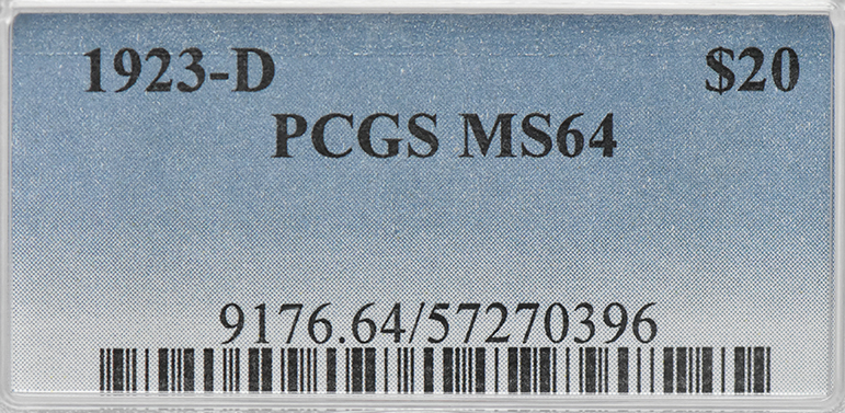 1923-D Gold $20 PCGS, MS-64
