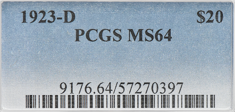 1923-D Gold $20 PCGS, MS-64