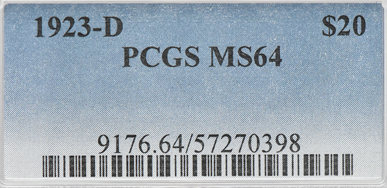 1923-D Gold $20 PCGS, MS-64