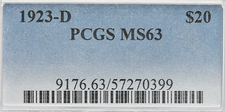 1923-D Gold $20 PCGS, MS-63