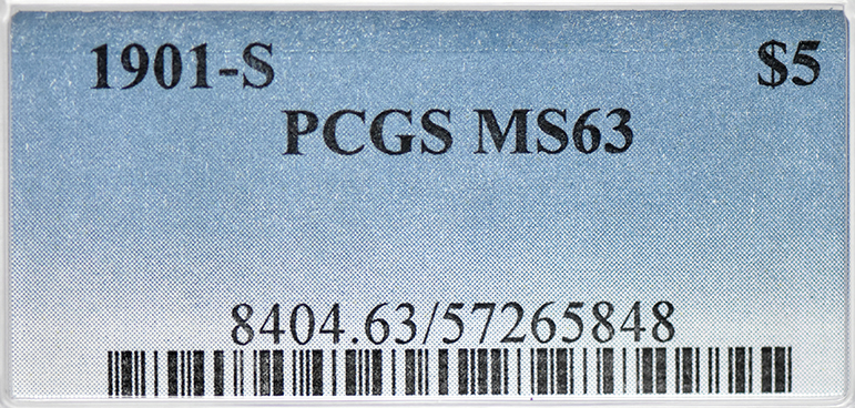 1901-S Gold $5 PCGS, MS-63