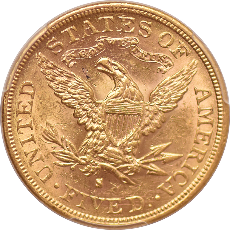 1882-S Gold $5 PCGS, MS-62
