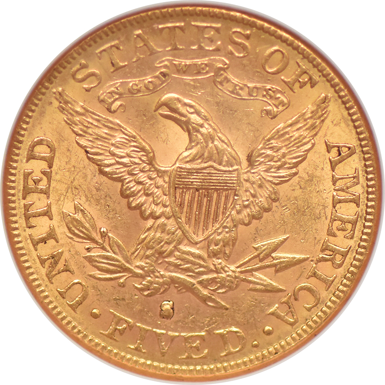1886-S Gold $5 NGC, MS-61