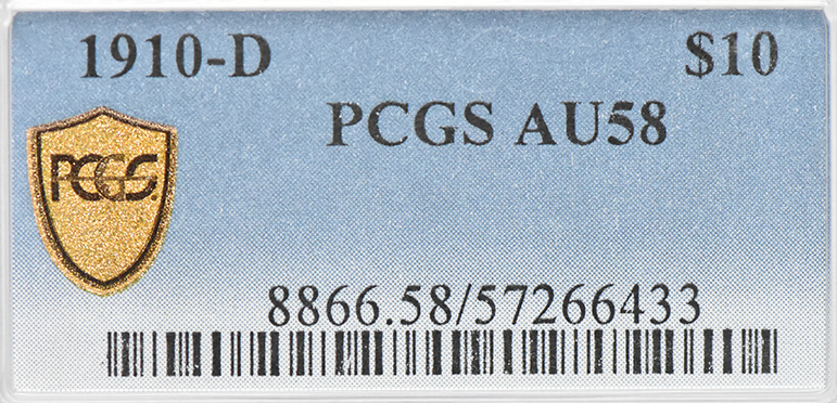 1910-D Gold $10 PCGS, AU-58