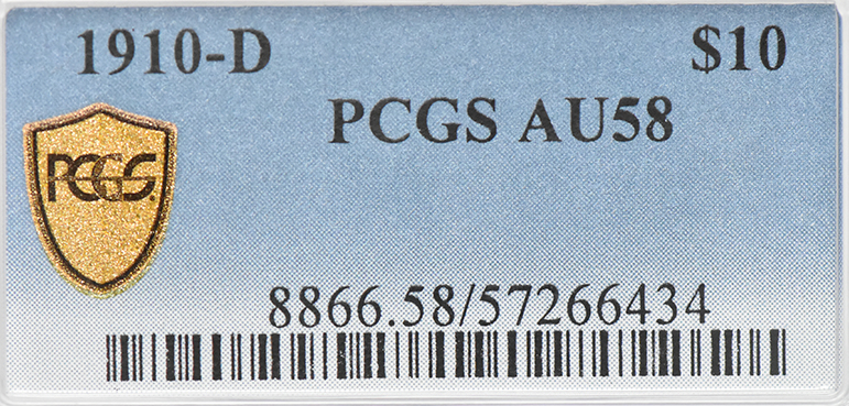 1910-D Gold $10 PCGS, AU-58