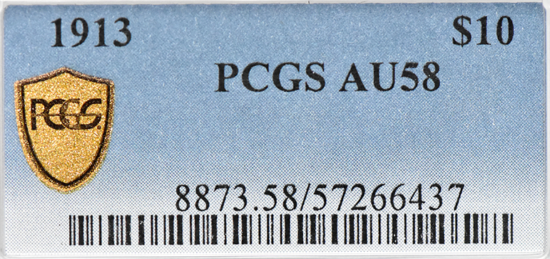 1913 Gold $10 PCGS, AU-58