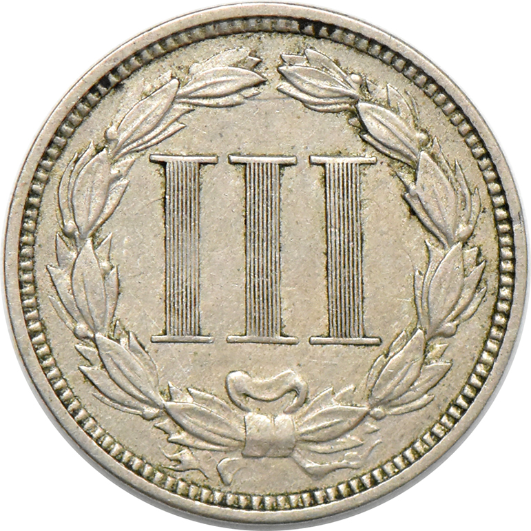 1865 Nickel Three-Cent Piece, AU-58