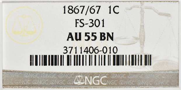 1867/67 1C NGC, AU-55 BN
