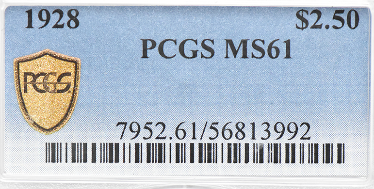 1928 Gold $2.50 PCGS, MS-61