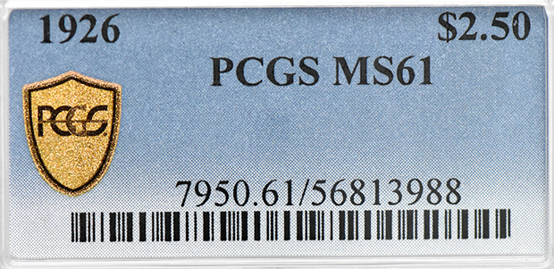 1926 Gold $2.50 PCGS, MS-61