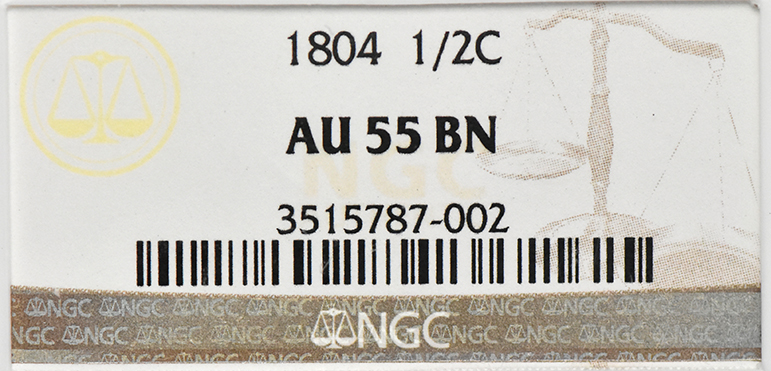 1804 Half Cent NGC, AU-55 BN