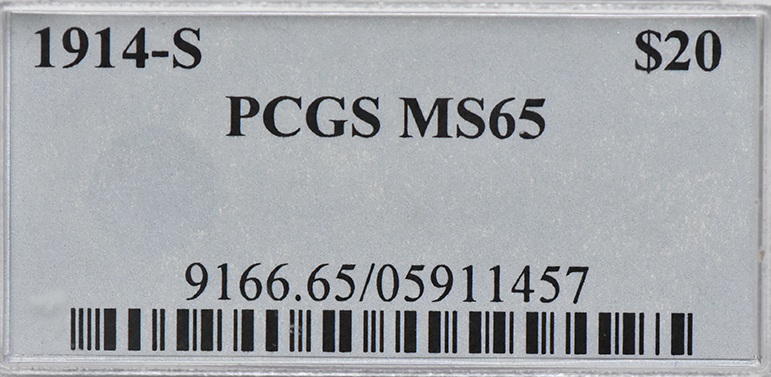 1914-S Gold $20 PCGS, MS-65