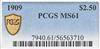 1909 Gold $2.50 PCGS, MS-61