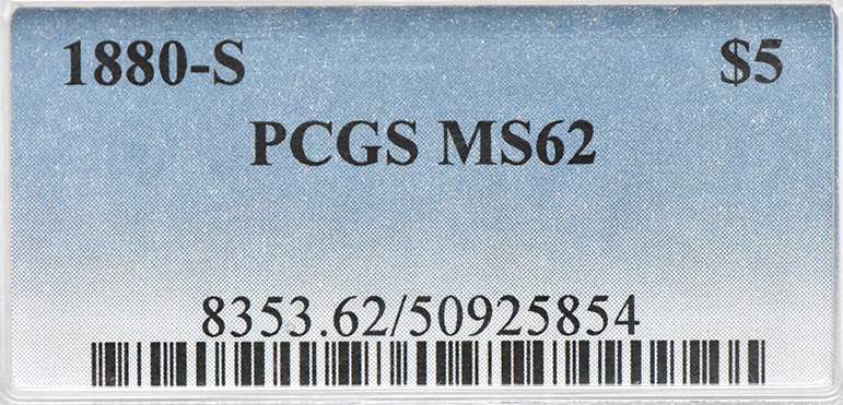 1880-S Gold $5 PCGS, MS-62