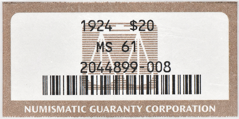 1924 Gold $20 NGC, MS-61