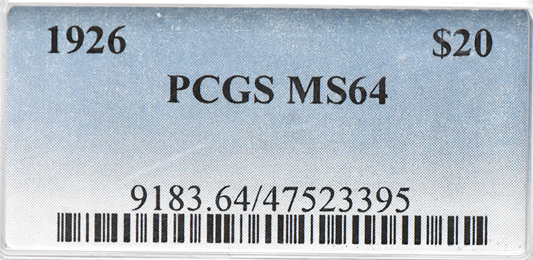 1926 Gold $20 PCGS, MS-64