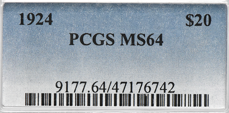 1924 Gold $20 PCGS, MS-64