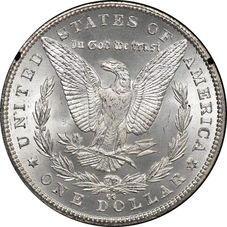1885-CC Silver Dollar HOUSED IN A GSA HOLDER, MS-62 +