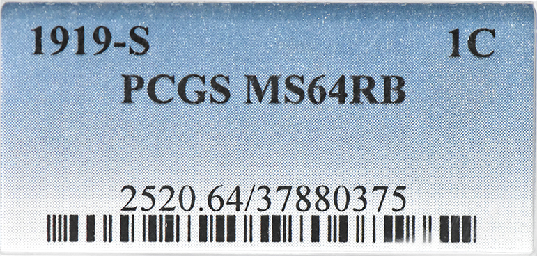 1919-S Cent PCGS, MS-64 RB