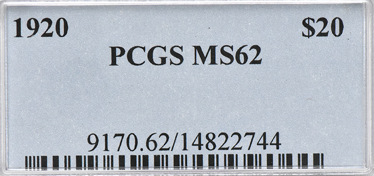 1920 Gold $20 PCGS, MS-62