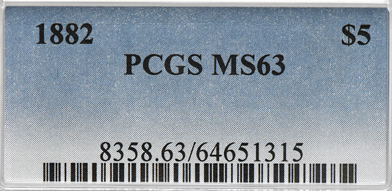 1882 Gold $5 PCGS, MS-63