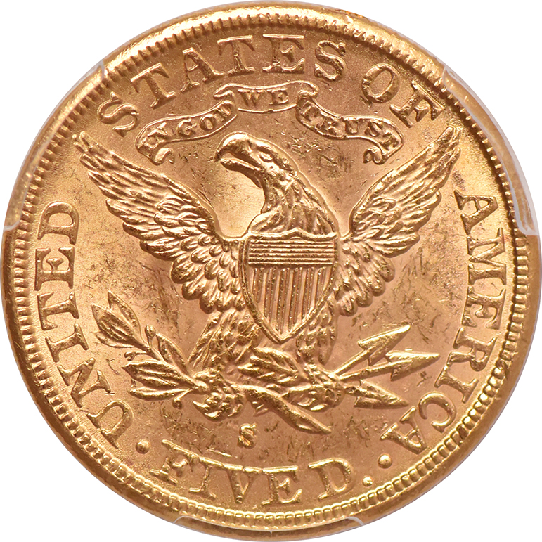 1886-S Gold $5 PCGS, MS-64