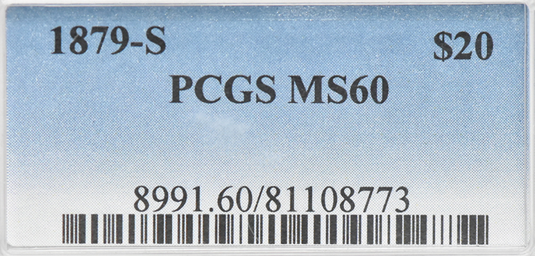1879-S Gold $20 PCGS, MS-60