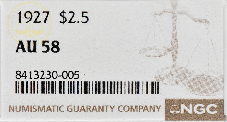 1927 Gold $2.50 NGC, AU-58