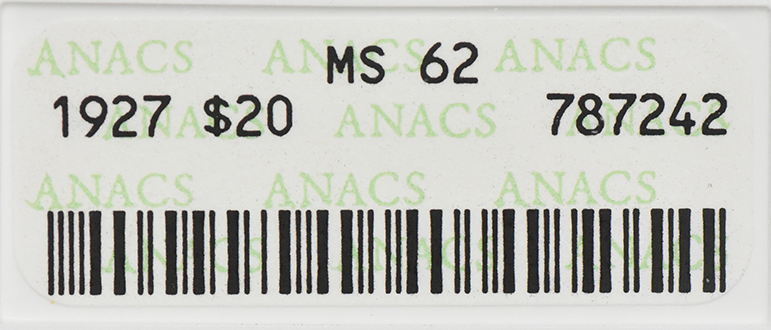 1927 Gold $20 ANACS, MS-62