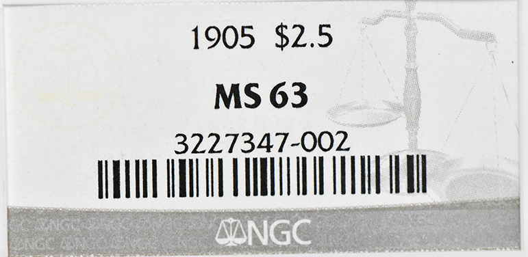 1905 Gold $2.50 NGC, MS-63