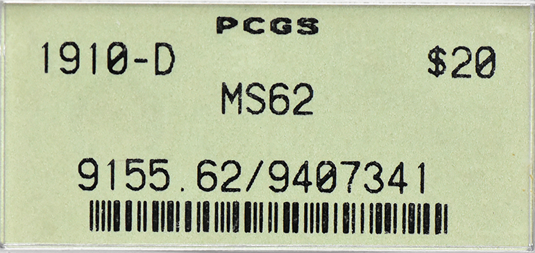 1910-D Gold $20 PCGS, MS-62