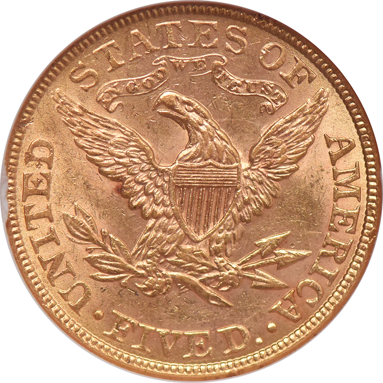 1900 Gold $5 NGC, MS-61