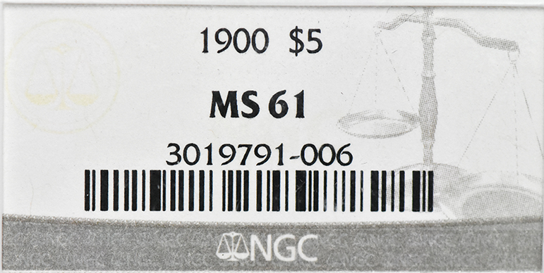 1900 Gold $5 NGC, MS-61