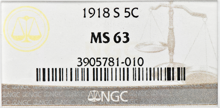 1918-S Nickel NGC, MS-63