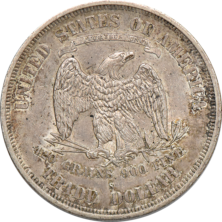1876-S Trade Dollar, AU-58 +
