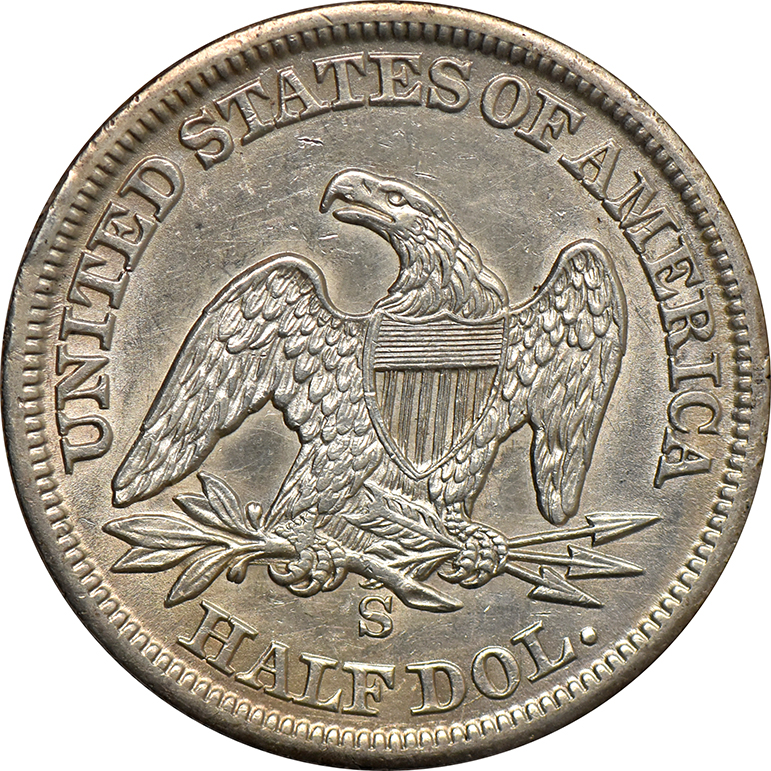 1861-S Half Dollar, AU-58 +