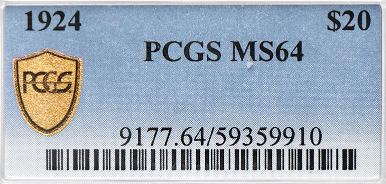 1924 Gold $20 PCGS, MS-64