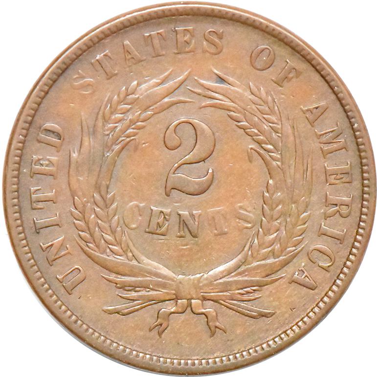 1864 Two-Cent Large Motto, MS-63